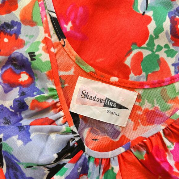 VTG 1960s Shadowline Floral Maxi Ruched Slip Dress - Picture 7 of 7